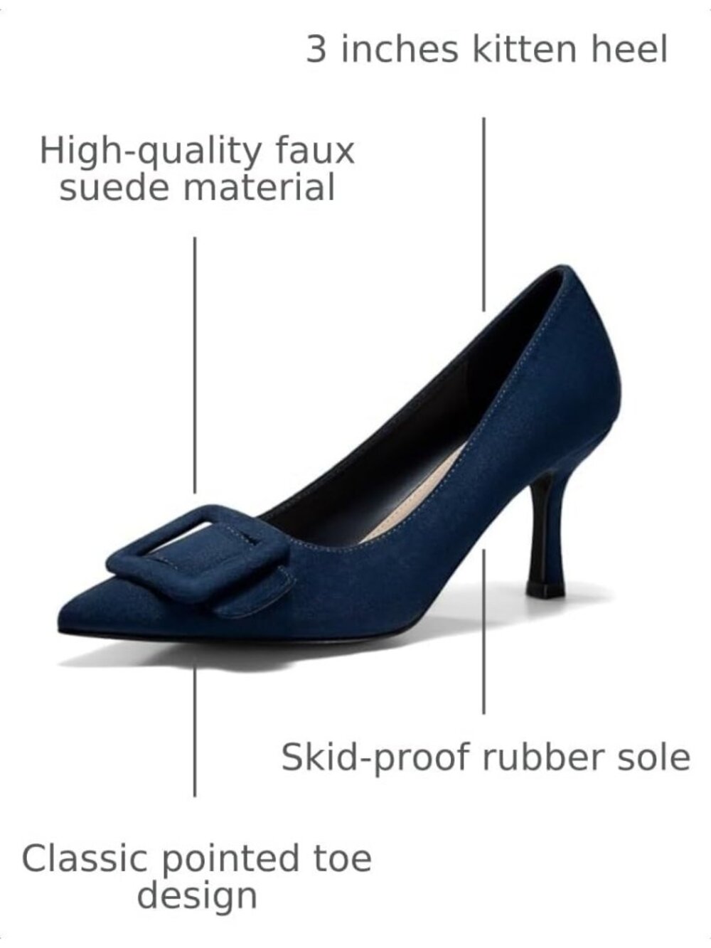 Women's Navy Faux Suede Closed Pointed Toe Stiletto High Heels Pumps Shoes - Picture 3 of 6
